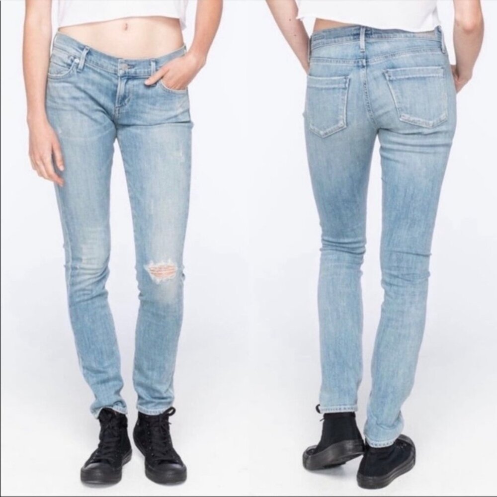 Agolde Womens Colette Distressed Skinny Jeans Lagoon Light Blue Wash size 28